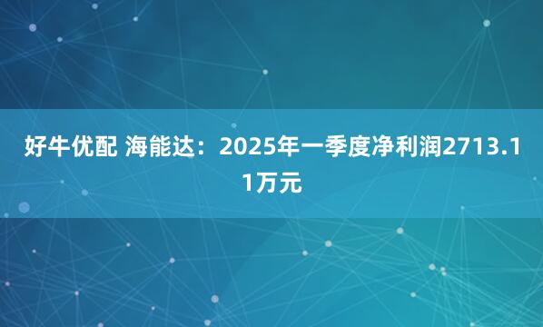 好牛优配 海能达：2025年一季度净利润2713.11万元